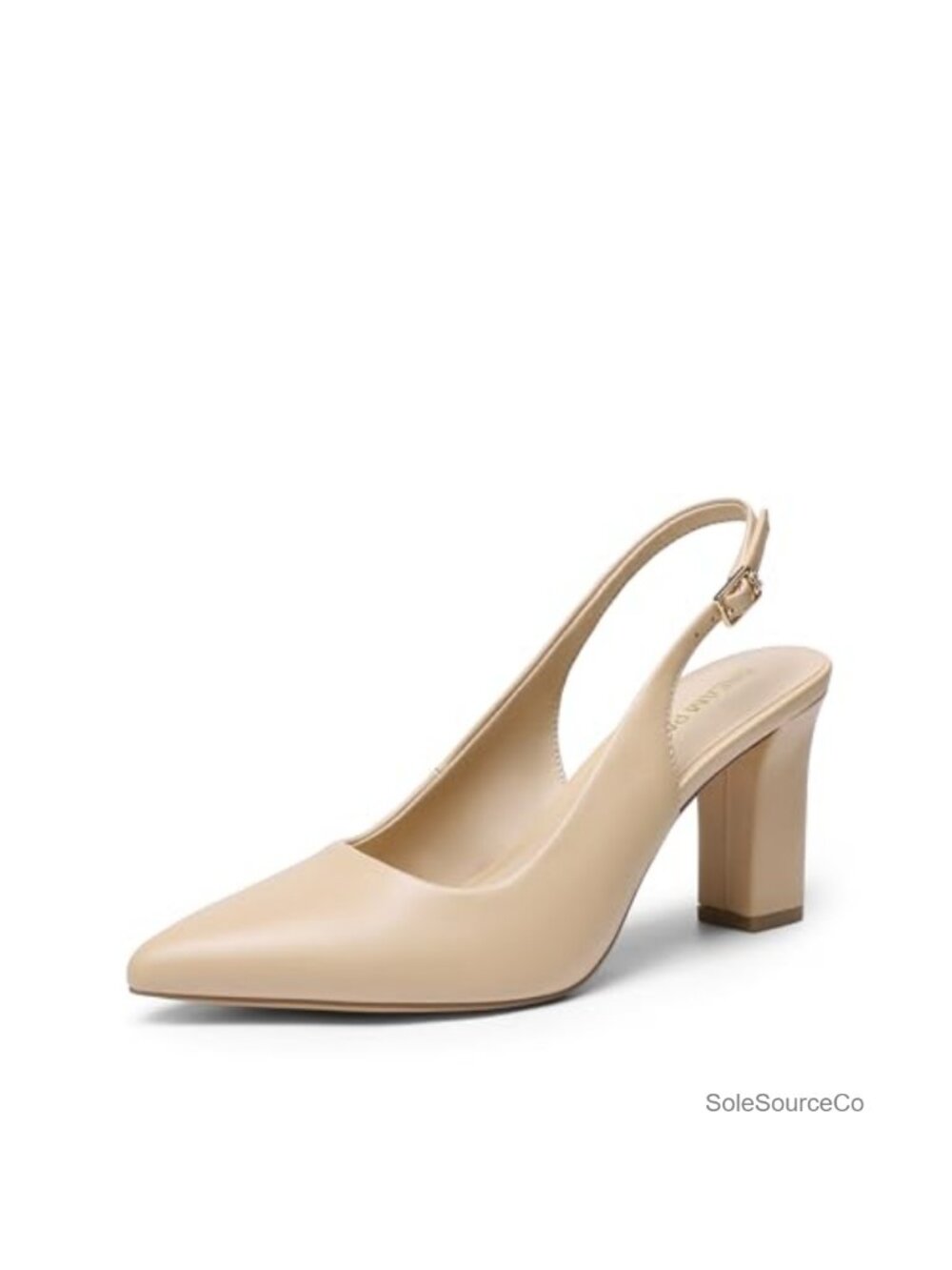 Faux Leather Slingback Block Heel Pumps Chunky Heels Work Shoes